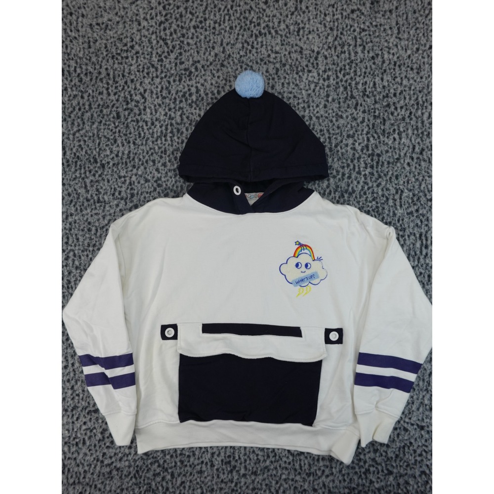 ES Turn Me On Cloud Rainbow Hoodie Womens EU 38 White Navy Good Pom Pom Kawaii